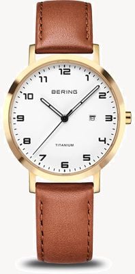 Bering Titanium Quartz (34mm) White Dial / Brown Leather Strap 18634-534