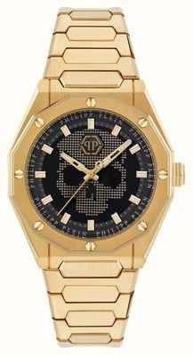 Philipp Plein PLEIN DELUXE Quartz (44mm) Black & Gold Skull Dial / Gold PVD Stainless Steel Bracelet PWWGA0326