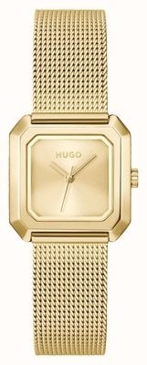 HUGO #HAZEL Three-Hand Quartz (24mm) Gold Dial / Gold PVD Stainless Steel Mesh Bracelet 1540184