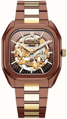 Roamer Men's Mechano MST (39.5mm) Brown Skeleton Dial / BrownGold Stainless Steel & Brown Leather Strap Set 985986 43 65 20