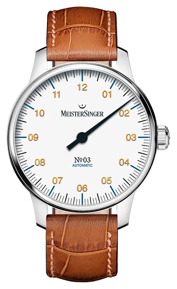 MeisterSinger BM9901G N°03 (38mm) White Dial / Cognac Brown Watch