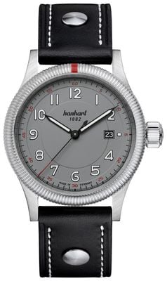 Hanhart PIONEER One Automatic (42mm) Grey Dial / Black Leather Rivet Strap - M 762.240-0010