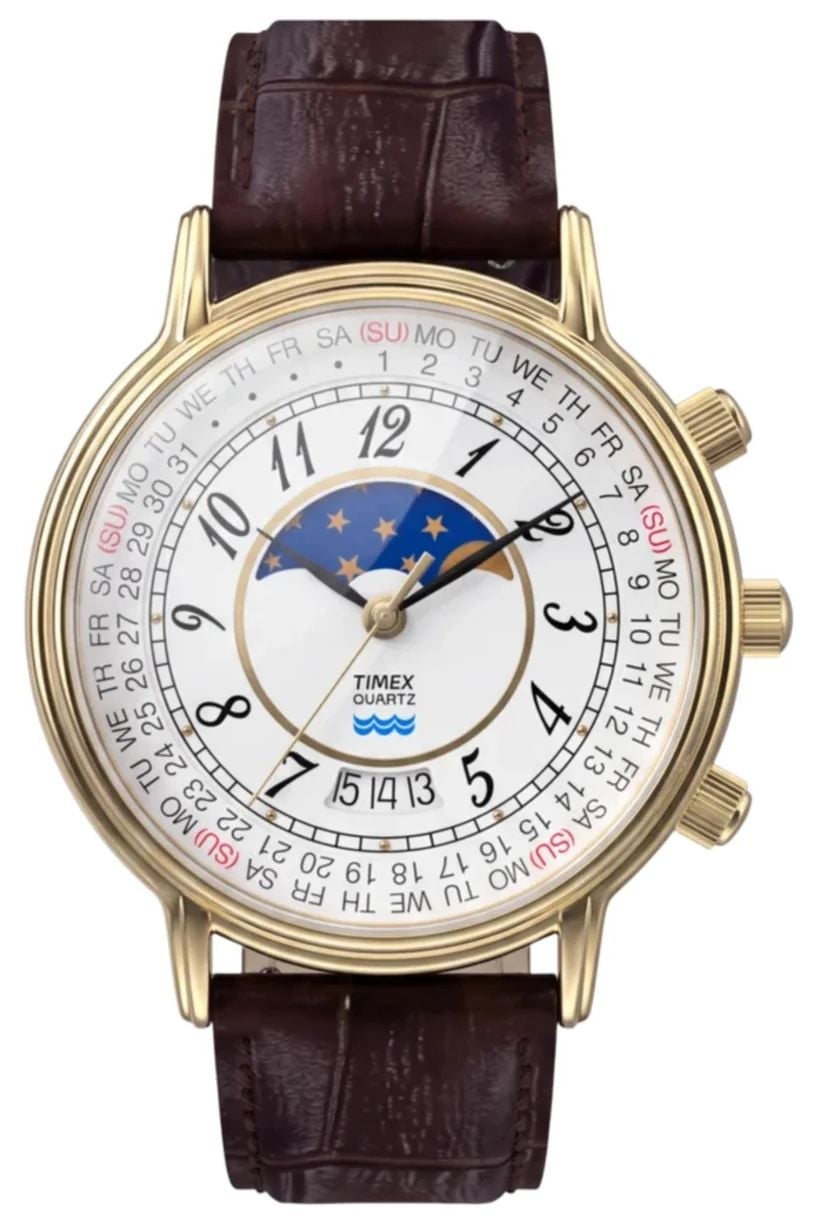 Timex TW2Y99000 Reissue 1990 Moon Phase 37mm White Dial Watch