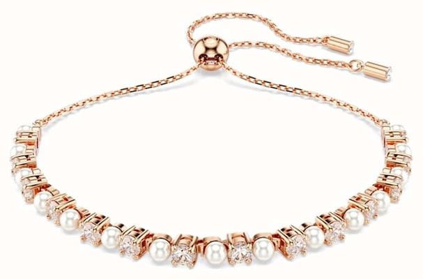 Swarovski Matrix Tennis Bracelet, Crystal Pearl, Round cuts, 18k Rose Gold Plated 5729506
