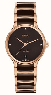 RADO Centrix Diamonds (35mm) Black Dial / Rose-Gold PVD Stainless Steel & High-Tech Ceramic Bracelet R30038712