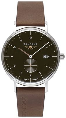 Bauhaus Classic Small-Seconds Quartz (41mm) Black Dial / Brown Leather Strap 21322