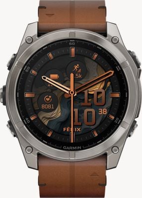 Garmin Fenix 8 51mm AMOLED Sapphire Premium Multisport GPS Smartwatch Titanium Brown Leather + Black Silicone Strap 010-02905-40