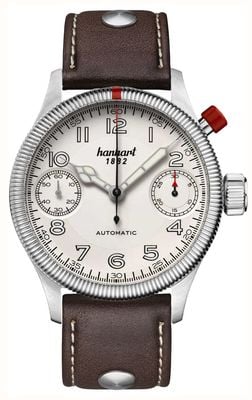Hanhart PIONEER MonoScope Automatic Chronograph (45mm) Silver Dial / Dark Brown Leather Strap - M 733.220-0110
