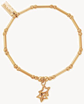 ChloBo Dainty Moon Cut Sparkle Interlocking Star Gold-Plated Bracelet GBMCTN3407