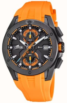 Lotus Vortex Quartz Chronograph (44mm) Black & Orange Dial / Orange Rubber Strap L18943/3