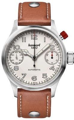 Hanhart PIONEER MonoScope Automatic Chronograph (45mm) Silver Dial / Light Brown Leather Strap - M 732.220-0210