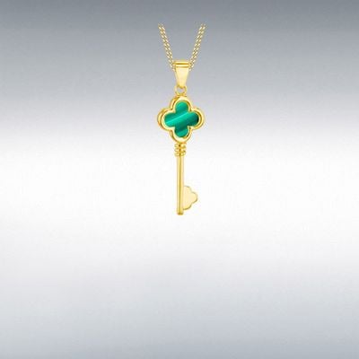9ct Yellow Gold 9mm Malachite Clover Key Pendant 1.63.3536