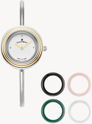 Jacques Du Manoir Aurora Watch & Topring Boxset (26mm) White Dial / Stainless Steel Bangle Braclet JWL05403