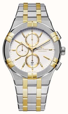 Maurice Lacroix Aikon Quartz Chronograph Duotone (42mm) White Dial / Two-Tone Stainless Steel Bracelet AI1118-PVY03-130-1