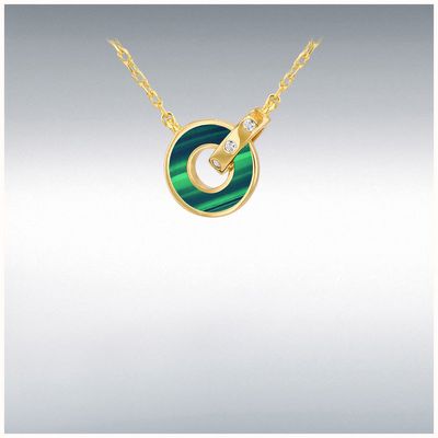 IBB Silver Gold Plated Malachite And C/z Ring Pendant 8.12.0220