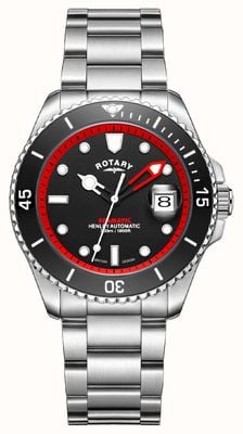 Rotary Henley Seamatic | Black and Red Dial | Stainless Steel Bracelet GB05430/81