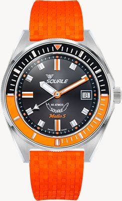 Squale Matic S Automatic (39mm) Sunray Black Dial / Orange Mosaic Rubber Strap Watch MATICBKOBK.MROR