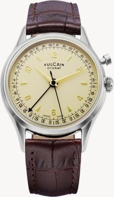 Vulcain Cricket Tradition Hand-Wound Alarm Calibre (36mm) Eggshell Dial / Brown Calf Leather Strap Watch 100269A76.BAN307