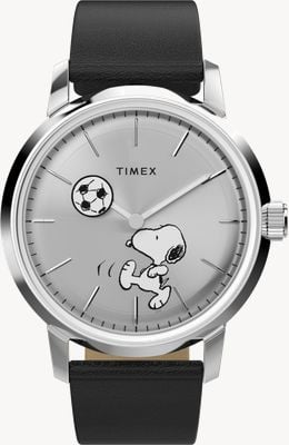 Timex x Peanuts Marlin Automatic Soccer (40mm) Silver Dial / Black Leather Strap TW2Y53800