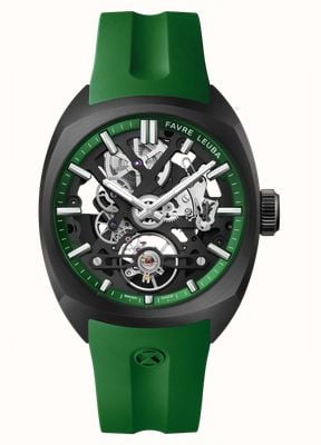 Favre Leuba Chief Skeleton Automatic (40mm) Black Skeleton Dial / Green Rubber Strap 00.20106.105.03.303