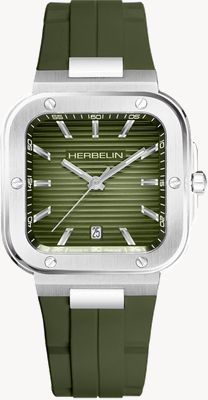 Herbelin Cap Camarat Square Quartz (39mm) Olive Green Dial / Olive Green FKM Rubber Strap 12246A116CK
