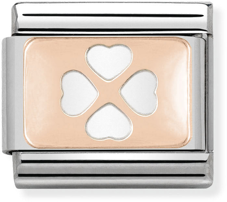 Nomination Classic PLATES In Stainless Steel With 9k Rose Gold CUSTOM Four Leaf Clover Charm 430101/10