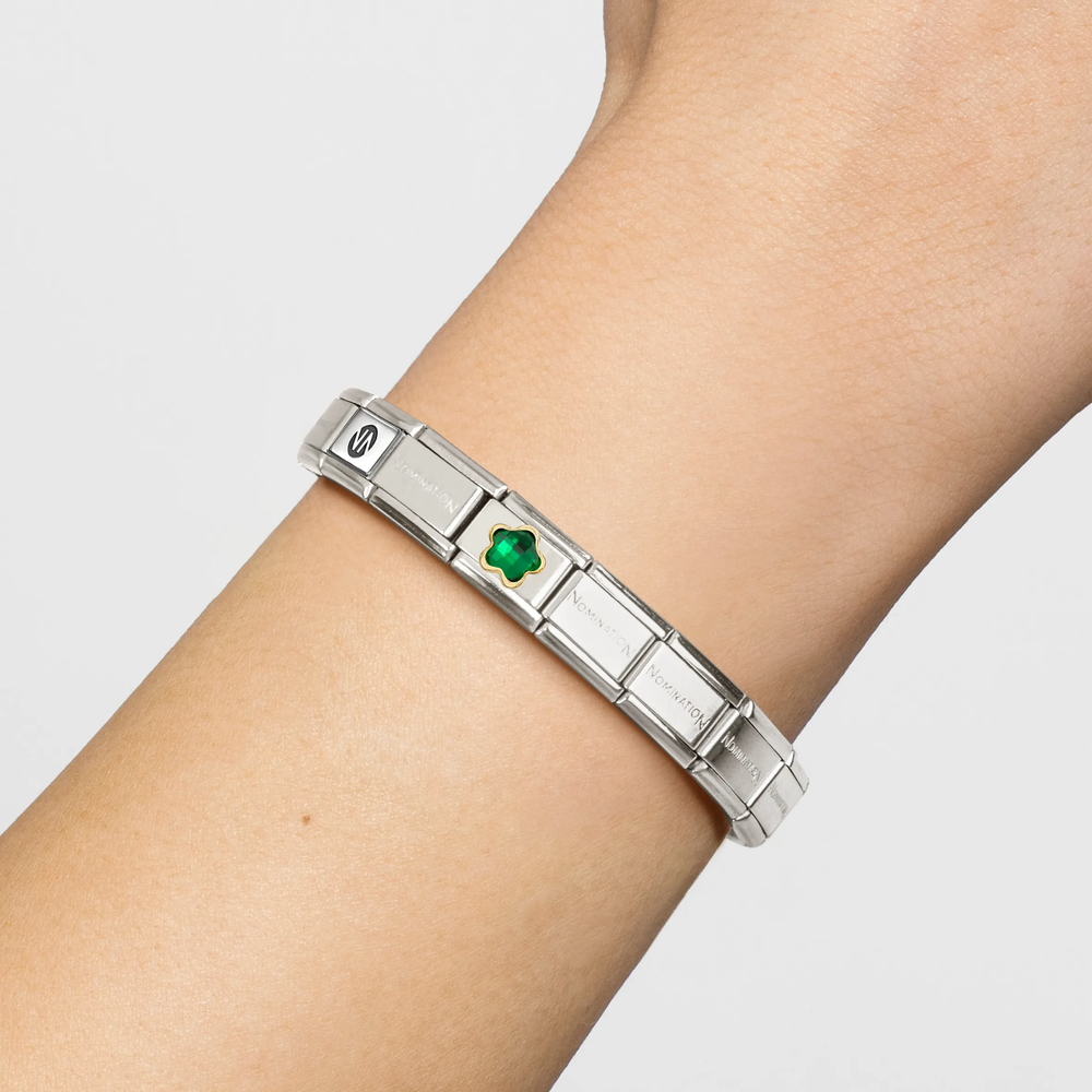 Nomination Classic Green Cubic Zirconia Flower 18ct Gold Charm 030615/004 - alternate view 2