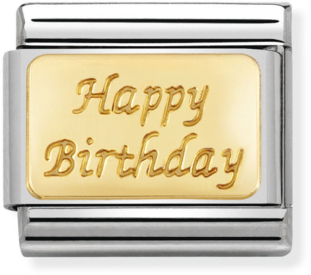 Nomination Classic ENGRAVED SIGNS In Stainless Steel With 18k Gold CUSTOM Happy Birthday (engraved) Charm 030121/09
