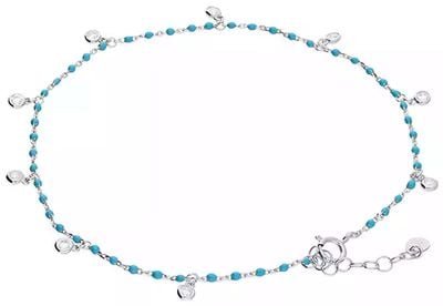 Sterling Silver Turquoise Blue Bead Anklet 23-25cm H3600/S