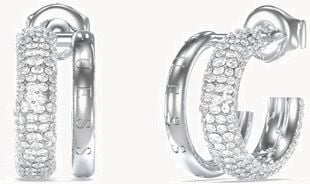 Guess Fabulous Me Ladies Silver Double Hoop Crystal Earrings UBE05197RH