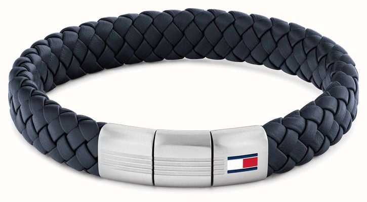 Tommy Hilfiger Men's Round Braided Blue Leather Bracelet 2790660