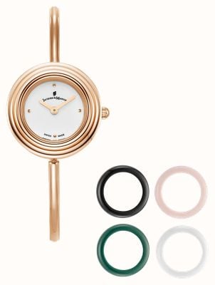 Jacques Du Manoir Aurora Watch & Topring Boxset (26mm) White Dial / Rose-Gold PVD Bangle Braclet JWL05402