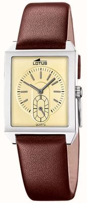 Lotus Square Series Small-Seconds Quartz (33.5mm) Champagne Dial / Brown Leather Strap 19078/2