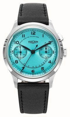 Vulcain Monopusher Heritage Manual Winding (38.9mm) Turquiose Sunray Dial / Black Calf Leather Strap Watch 650167A38.BAC201