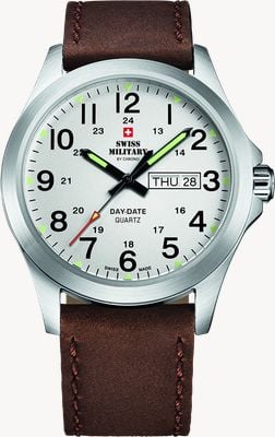 Swiss Military by Chrono Men's Day-Date (42mm) White Dial / Brown Leather Strap SMP36040.16