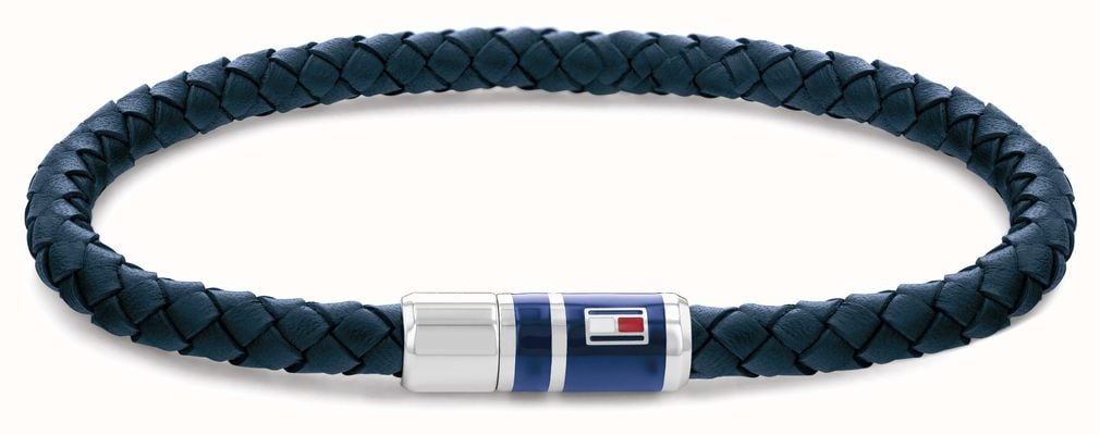 Tommy Hilfiger Men's Blue Casual Leather Braided Bracelet 2790294