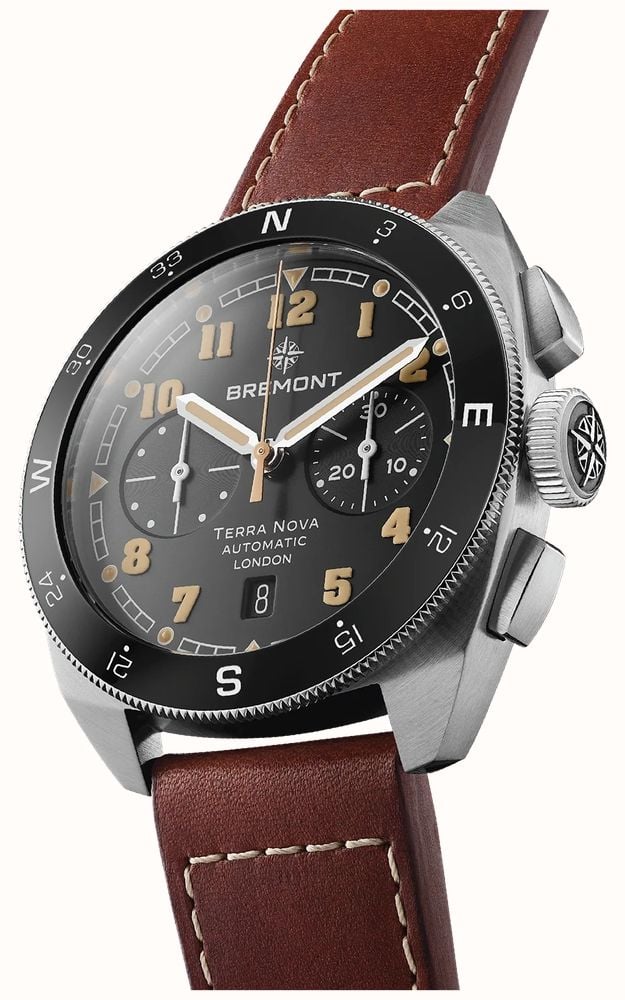 Bremont Terra Nova Chronograph Automatic (42.5mm) Black Anthracite Metal Dial / Brown Leather Strap TN42-CHR-SS-BK-L-S - alternate view 3