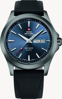 Swiss Military by Chrono Men's Day-Date (42mm) Blue Dial / Black Silicone Strap SMP36040.18