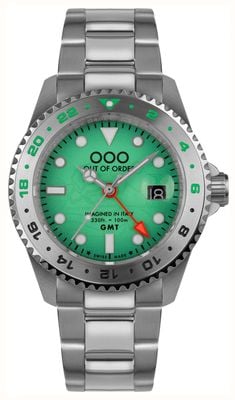 Out Of Order GMT Venezia (44mm) Green Dial / Ultra Brushed Stainless Steel Bracelet OOO.001-19.VE.SS