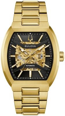 Bulova Maquina Automatic (40mm) Black Skeleton Dial / Gold PVD Stainless Steel Bracelet 97A207