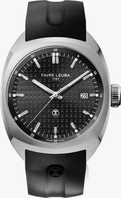 Favre Leuba Chief Date Automatic (40mm) Black Monogram Pattern Dial / Black Rubber Strap 00.20102.102.01.301