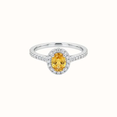 Bass Jewellery Platinum Yellow Sapphire And Diamond Halo Ring 020321 J20895