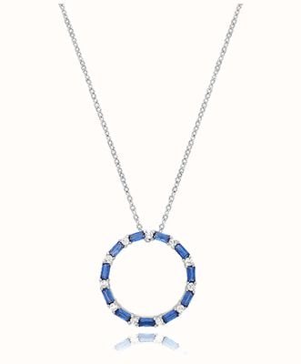 James Moore TH SILVER RHODIUM PLATED SAPPHIRE CZ CIRCLE NECKLACE G3397S