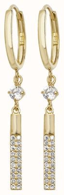 James Moore TH 9ct Gold Hoop Bar Cz Drop Earrings ER1087