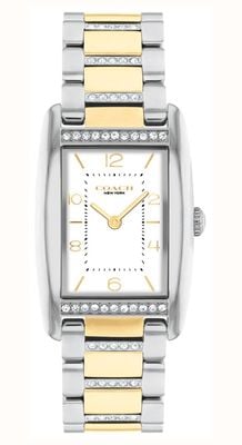 Coach Women's Reese (24mm) White Rectangular Dial / Crystal-Set Two-Tone Stainless Steel Bracelet 14504318