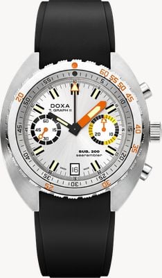 DOXA SUB 200 T.GRAPH II Searambler (42mm) Silver Iconic Dial / Black FKM Rubber Strap Watch 806.10.021.20