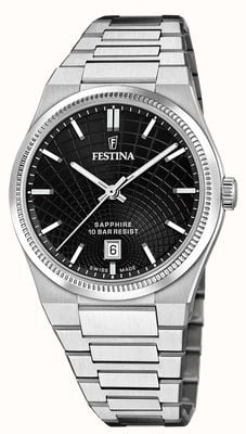 Festina Swiss Made Rivé Quartz (40mm) Black Dial / Stainless Steel Bracelet F20051/6