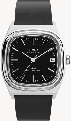 Timex Automatic 1983 E Line (34mm) Black Dial / Black Leather Strap TW2Y07500