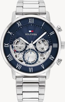 Tommy Hilfiger Legend Multifunction (44mm) Navy Blue Skeleton Dial / Stainless Steel Bracelet 1710569