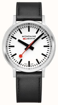 Mondaine Stop2Go (41mm) Classic White Dial / Black Vegan Grape Leather MST.4101B.LBV.2SE